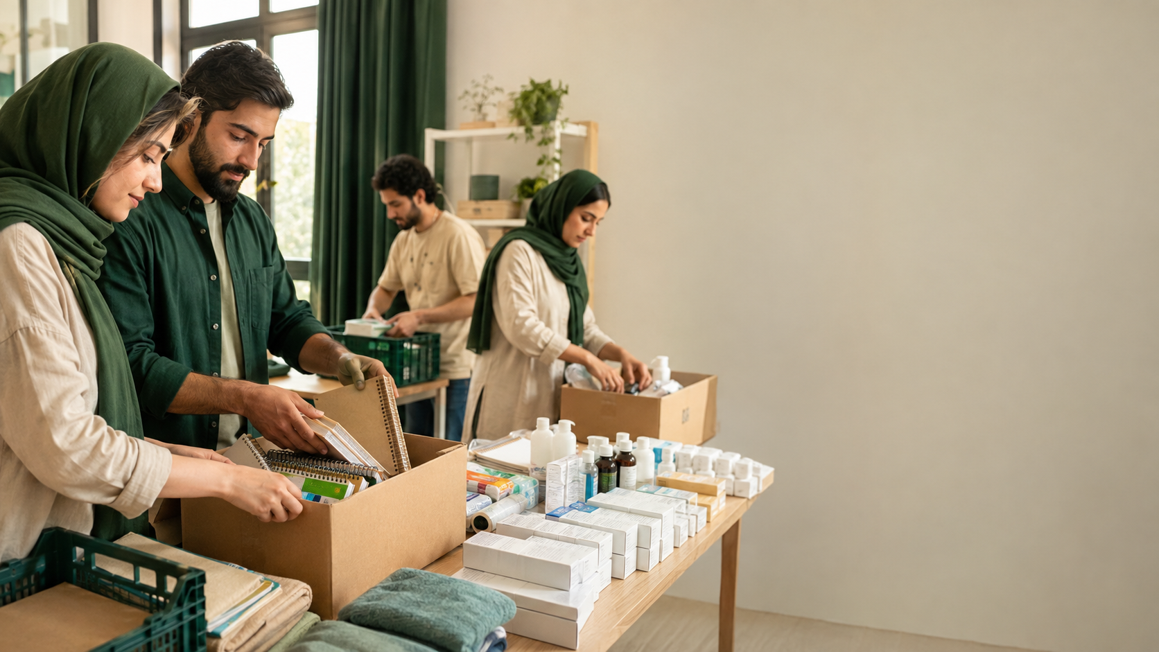داوطلبان پیکی مهر در حال آماده‌سازی بسته‌های حمایتی بررسی‌شده
